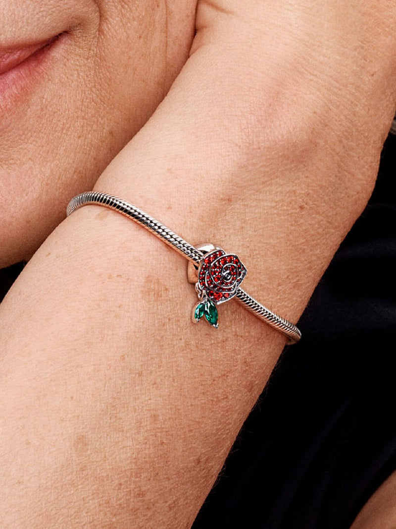 Sparkling Rose in Bloom Charm - Sterling Silver - 793201C02