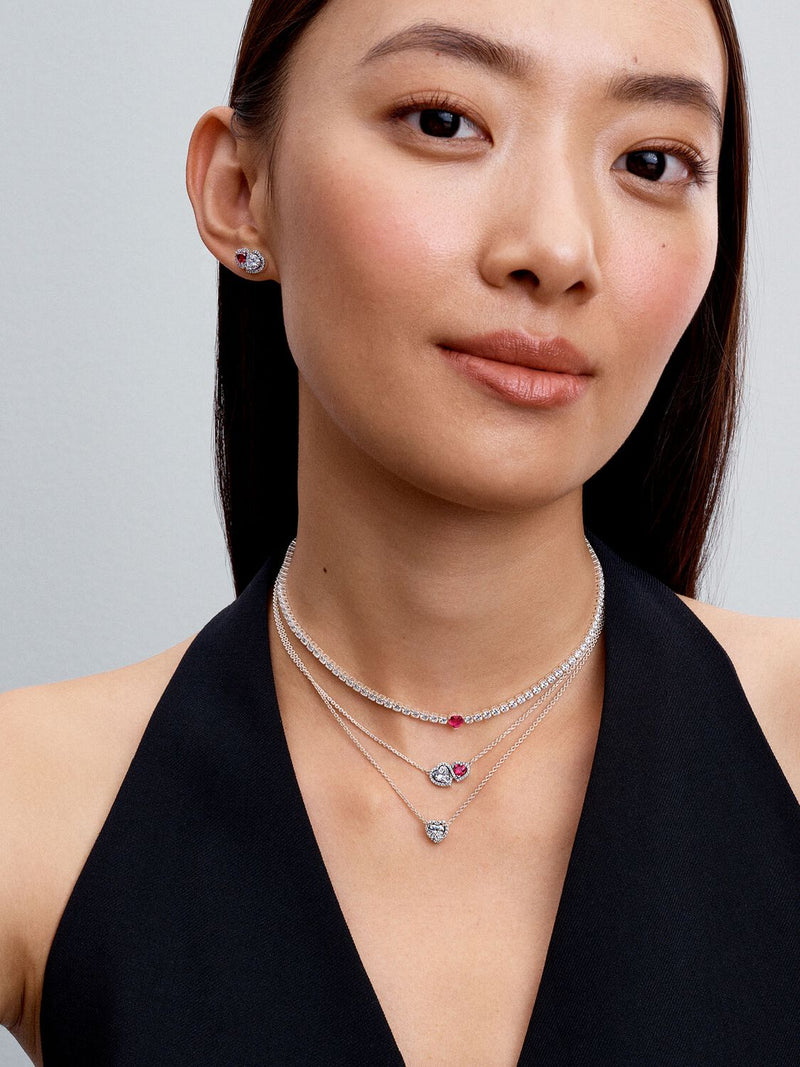 Halo Hearts Pendant Necklace - Sterling Silver - 393632C01-45