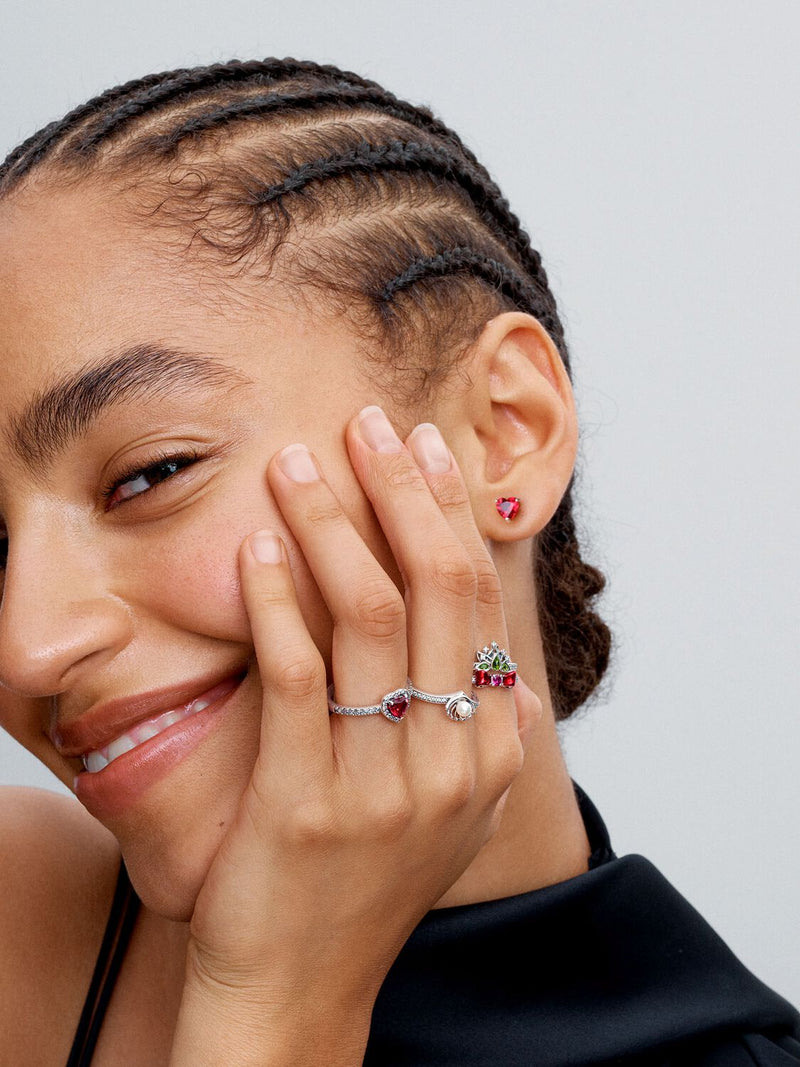 Sparkling Red Elevated Heart Ring - Sterling Silver - 198421C02