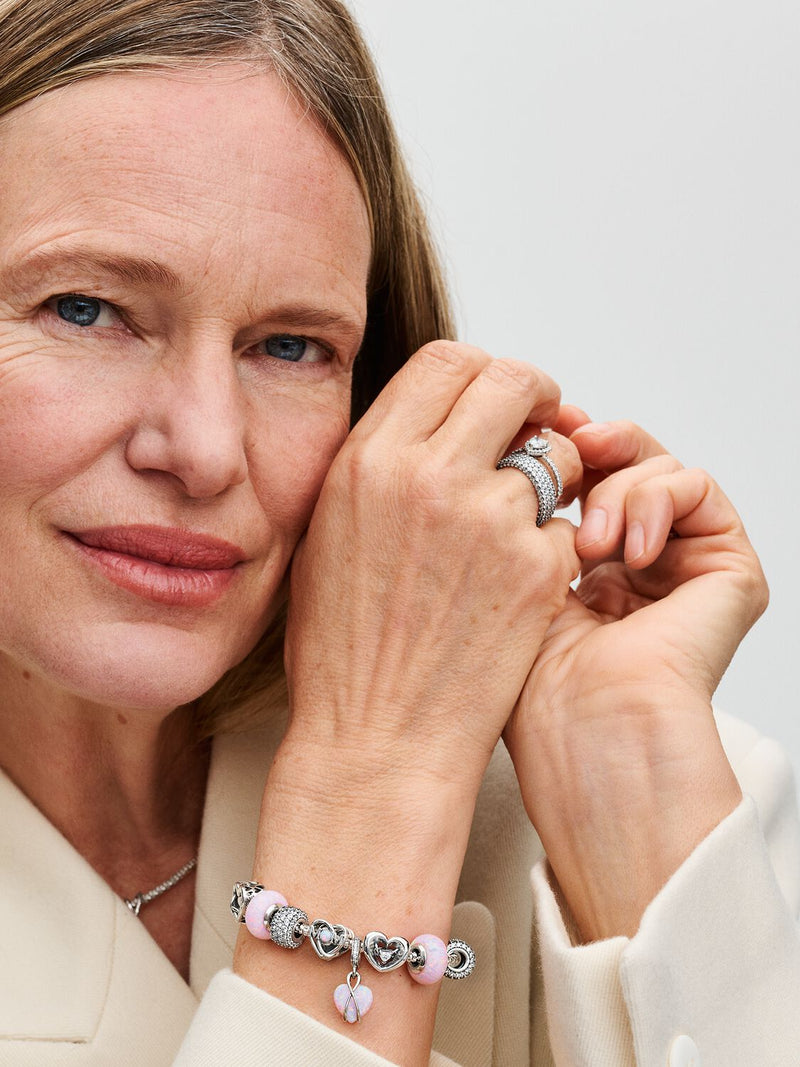 Mum Opalescent Heart Dangle Charm - Sterling Silver - 793202C01