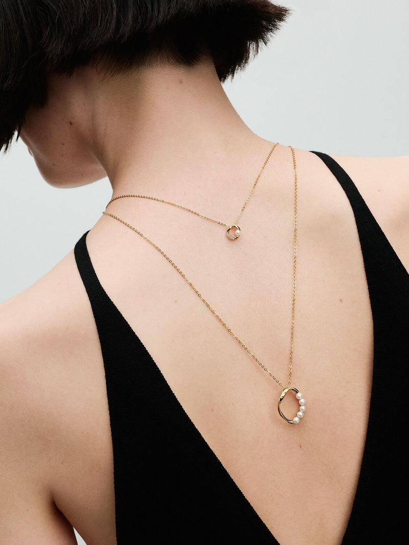 Organically Shaped Pavé Circle & Treated Freshwater Cultured Pearl Collier Necklace - 14ct Gold Plated - 363303C01-45