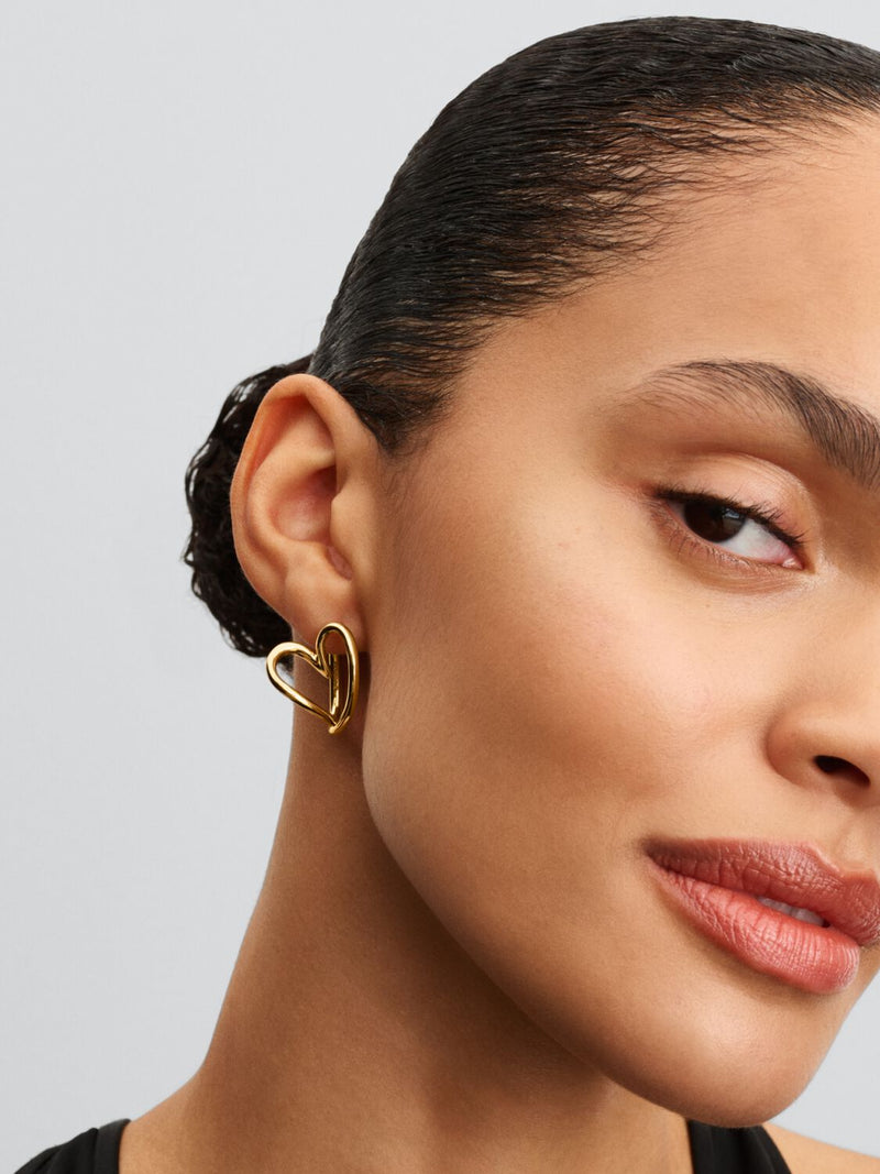 Organically Shaped Heart Hoop Earrings - 14ct Gold Plated - 263807C00