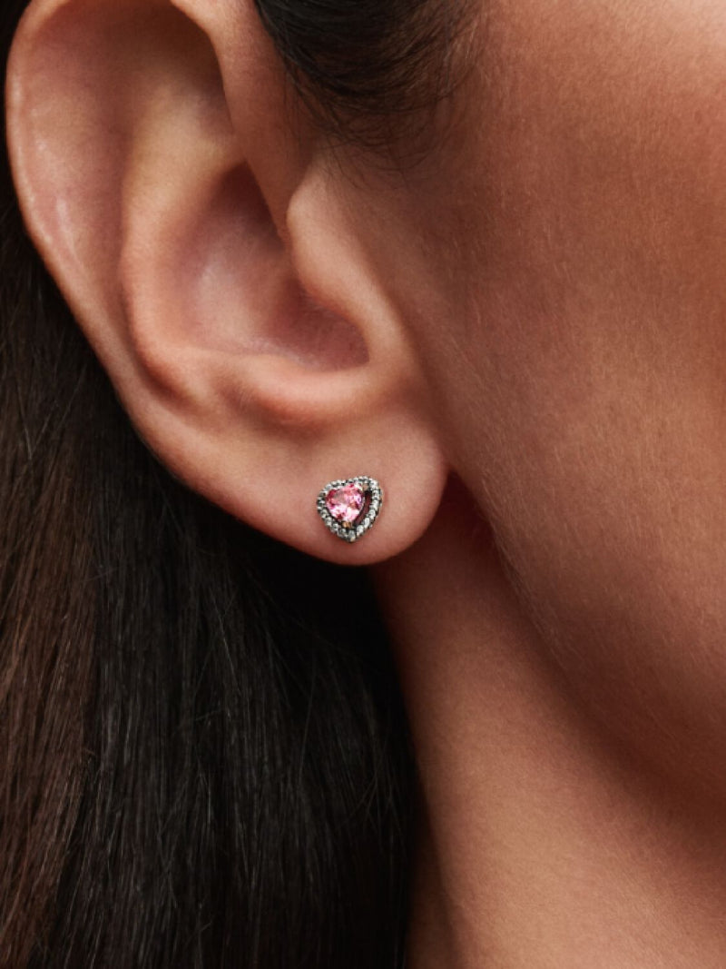 Elevated Pink Heart Stud Earrings - Sterling silver - 298427C02