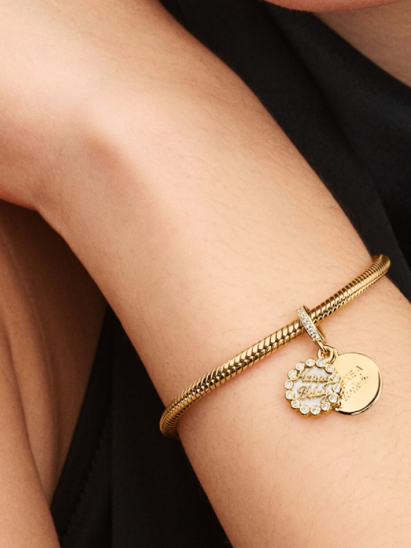 Happy Birthday Cake Dangle Charm - 14ct Gold Plated - 763787C01