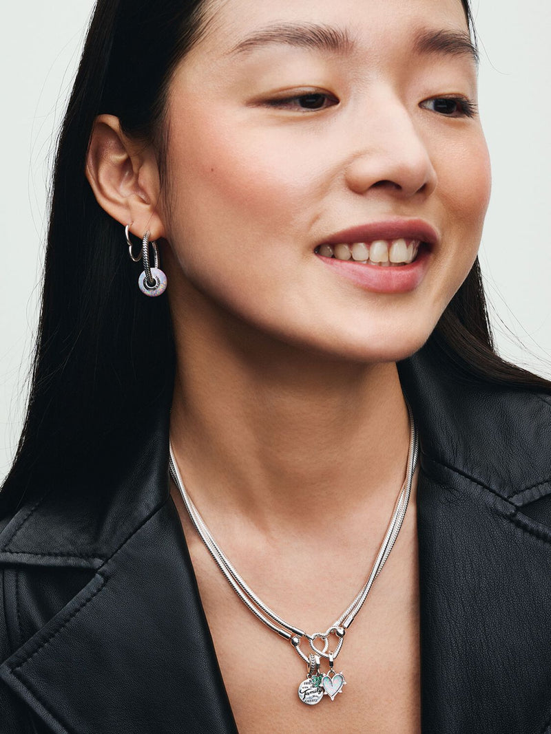 Heart Closure Snake Chain Necklace - Sterling Silver - 393377C00-45