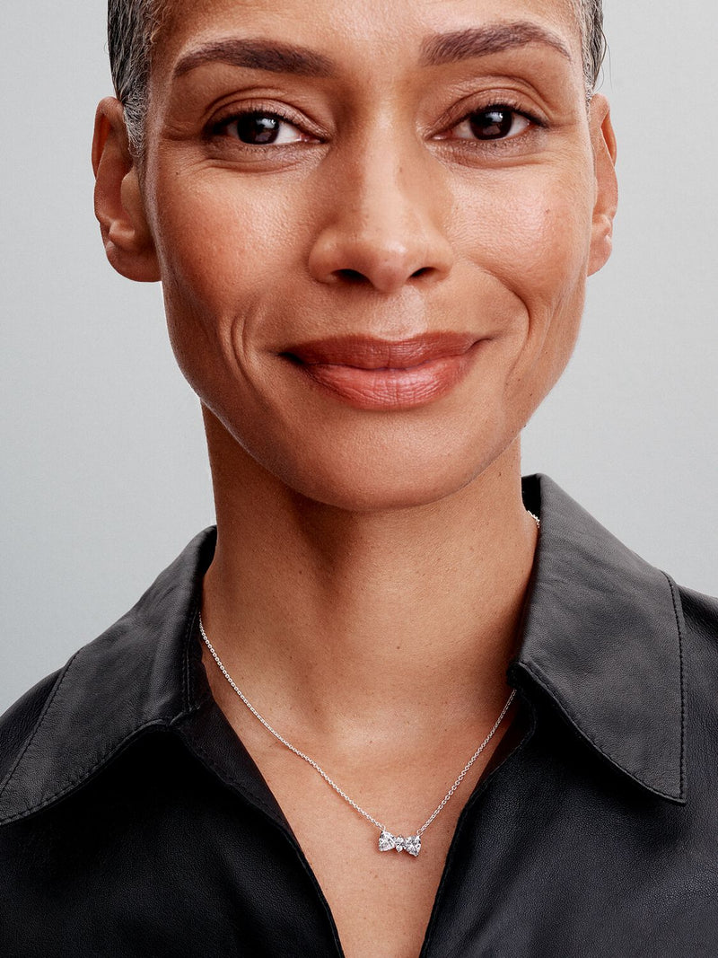 Sparkling Bow Necklace - Sterling Silver - 393509C01-45