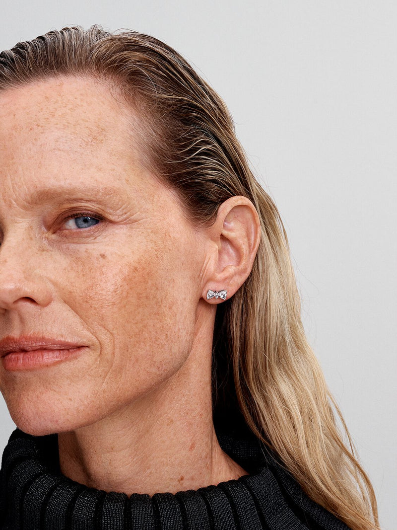 Sparkling Bow Stud Earrings - Sterling Silver - 293506C01