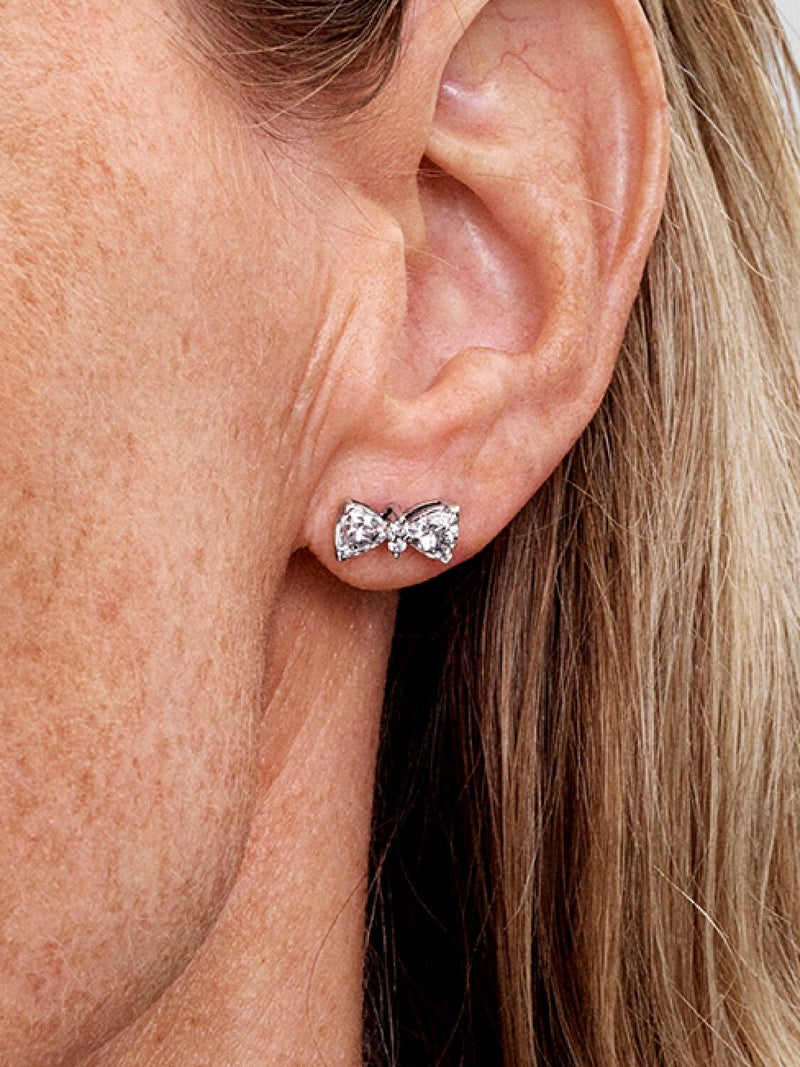 Sparkling Bow Stud Earrings - Sterling Silver - 293506C01