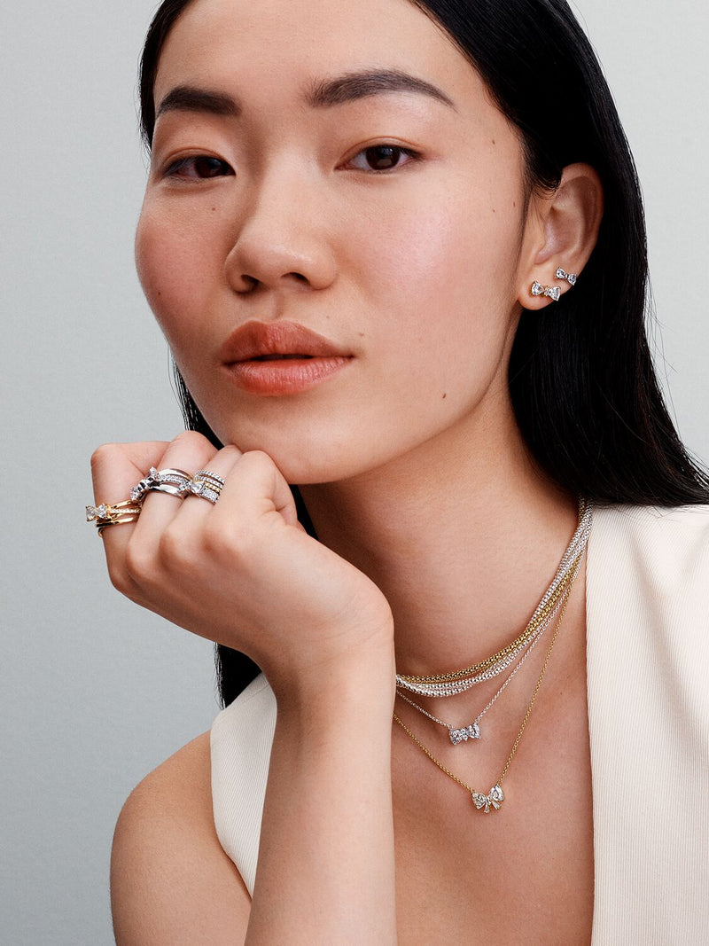 Sparkling Bow Necklace - Sterling Silver - 393509C01-45