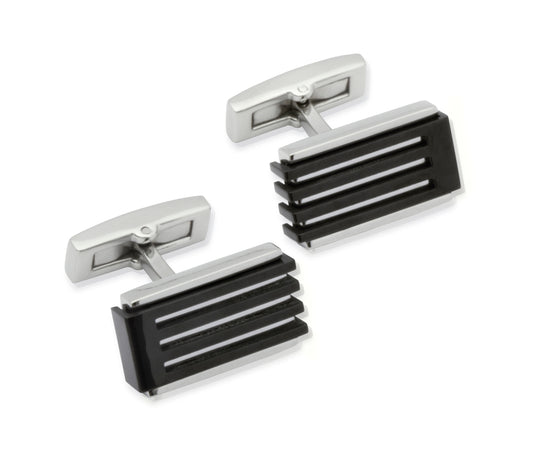 Black/Silver Rectangular Stainless Steel Cufflinks - QC-112