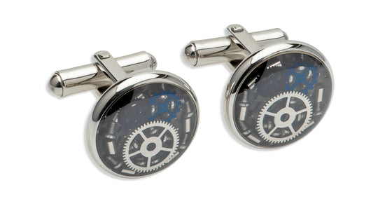 Stainless Steel Cogs Cufflinks - Black/Blue - QC-278