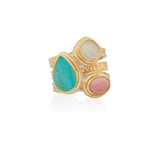 Antigua Multi-Stone Faux Stack Ring - Gold - RG10552-GTQPR