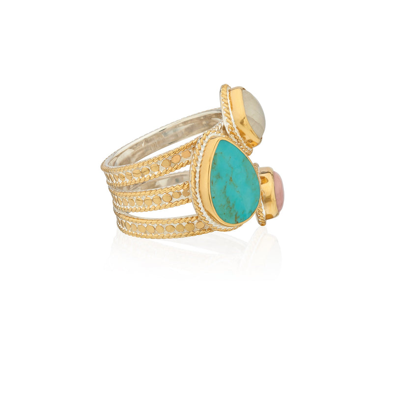 Antigua Multi-Stone Faux Stack Ring - Gold - RG10552-GTQPR