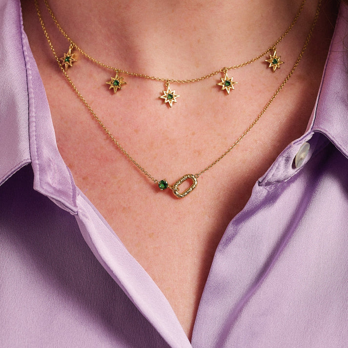 Ziggy Tiny Star Choker Necklace - Emerald/Gold - AS22SGN03