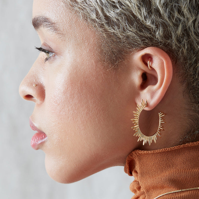 Electric Goddess Statement Hoop Earrings - Gold - SNE14GP
