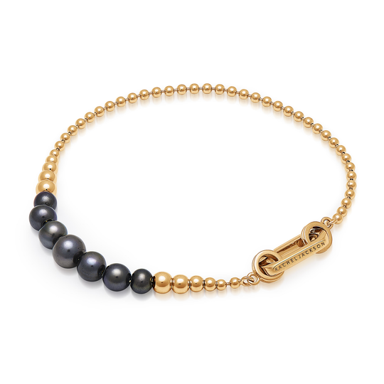 Stellar Graduated Black Pearl Bracelet - Gold - BPB02GP