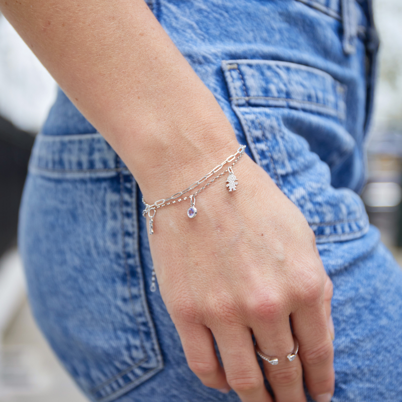 Moonstone Rubover Birthstone Charm - 9ct White Gold - NTCH409MOON-9WG