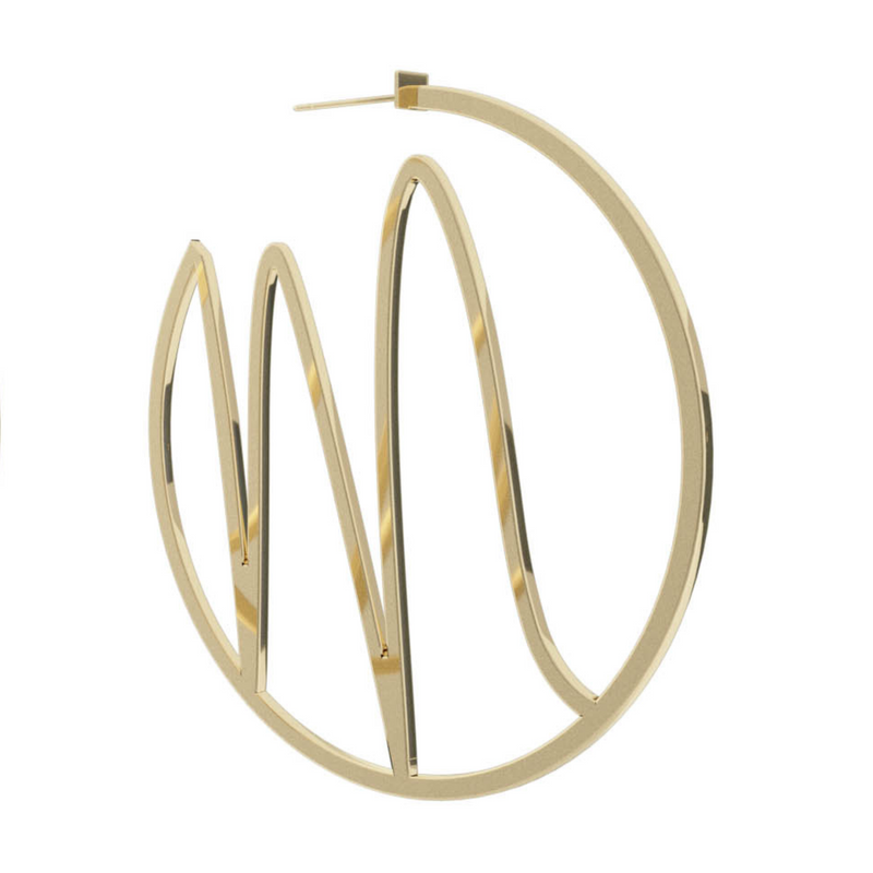 Large Alphabet Hoop Earring, Single Letter M, Left - Gold