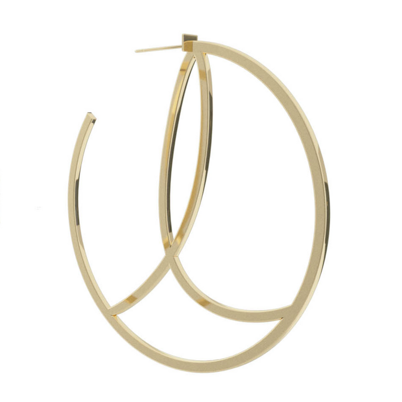 Large Alphabet Hoop Earring, Single Letter L, Left - Gold