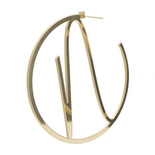 Large Alphabet Hoop Earring, Single Letter N, Right - Gold