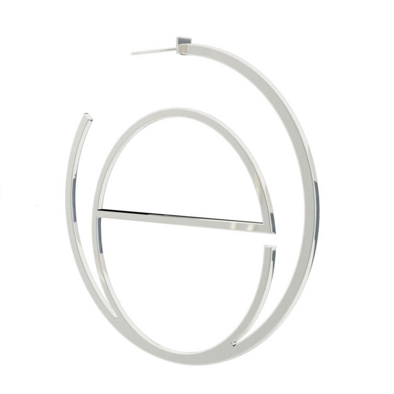 Large Alphabet Hoop Earring, Single Letter E, Left - Silver