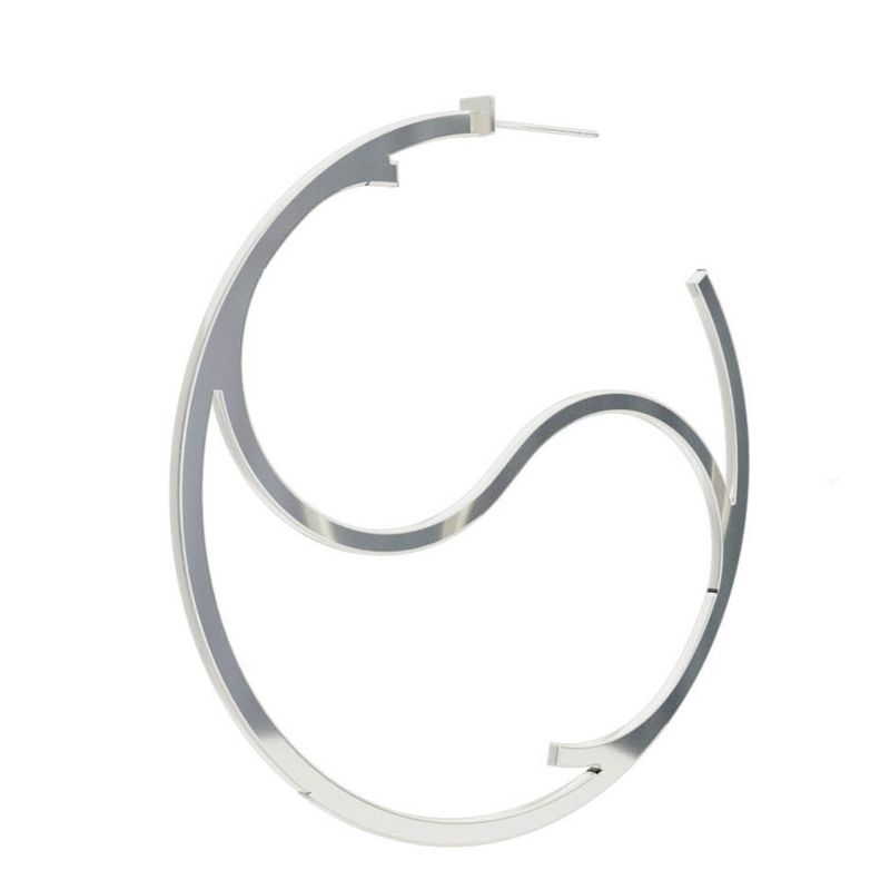 Large Alphabet Hoop Earring, Single Letter S, Right - Silver