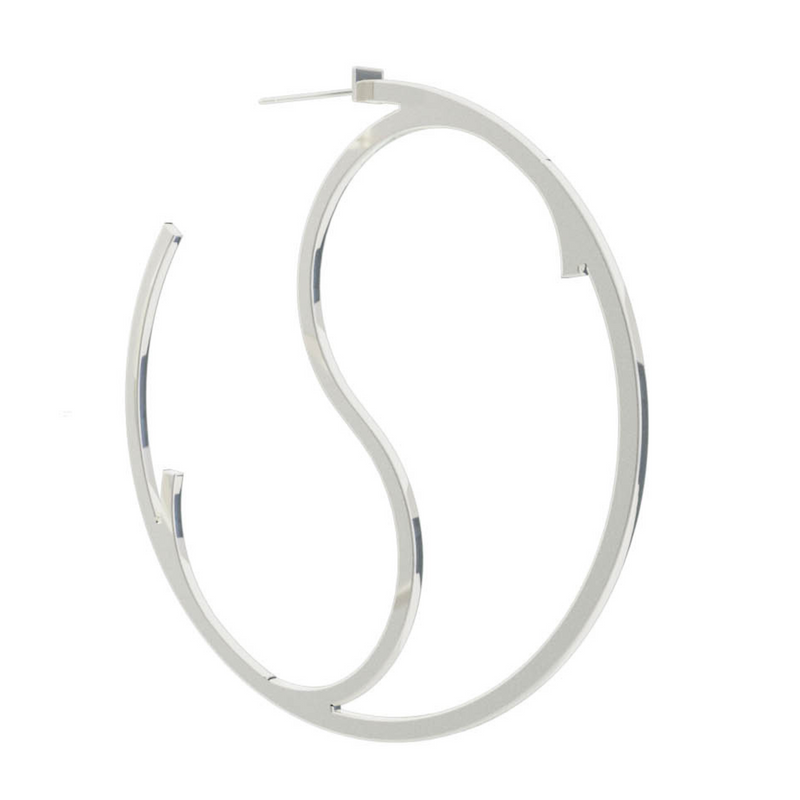 Large Alphabet Hoop Earring, Single Letter S, Left - Silver