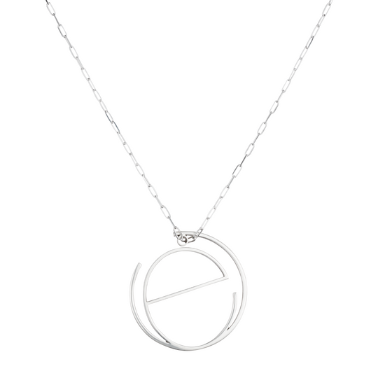 Large Alphabet Hoop Necklace, Letter E - Silver