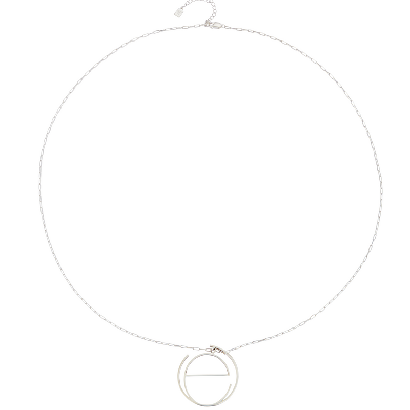 Large Alphabet Hoop Necklace, Letter E - Silver