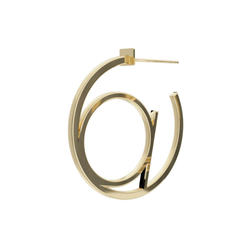 Small Alphabet Hoop Earring, Single Letter A, Right - Gold