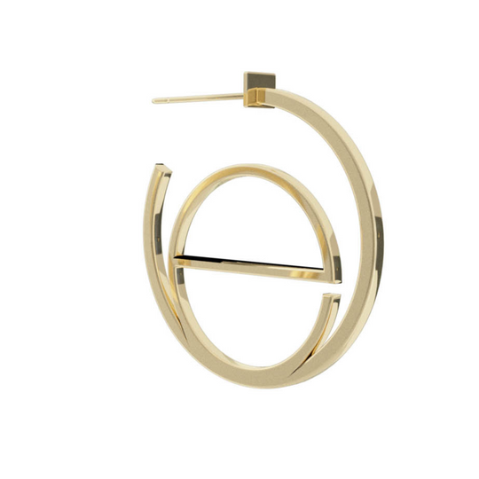 Small Alphabet Hoop Earring, Single Letter E, Left - Gold