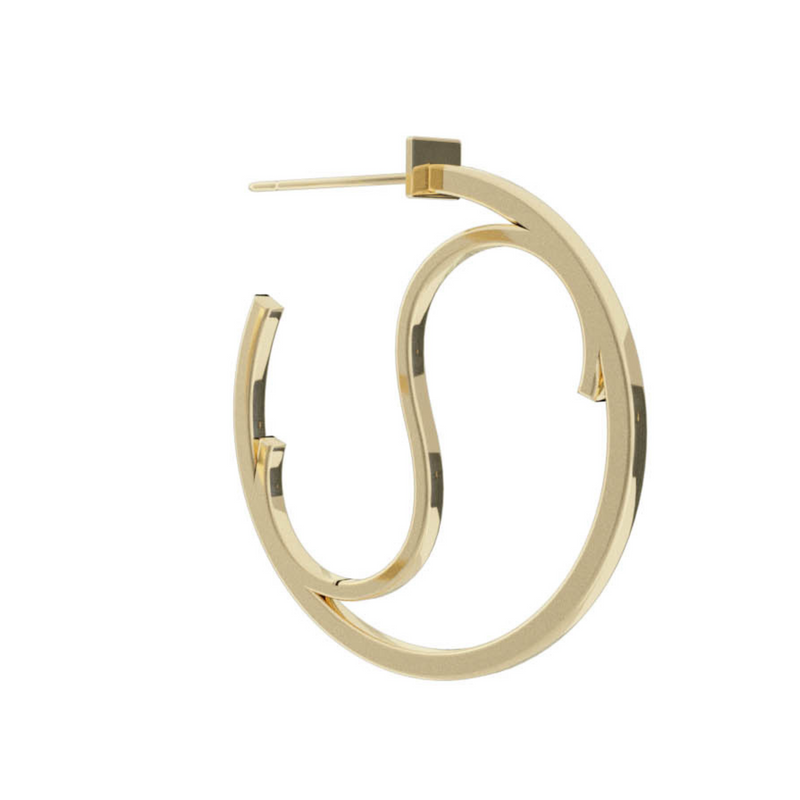 Small Alphabet Hoop Earring, Single Letter S, Left - Gold