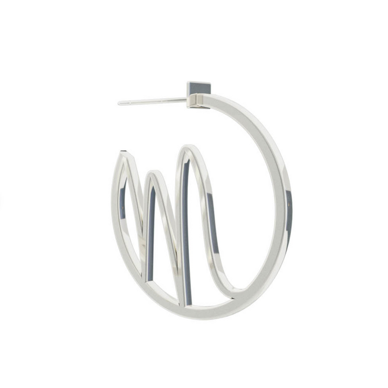 Small Alphabet Hoop Earring, Single Letter M, Left - Silver