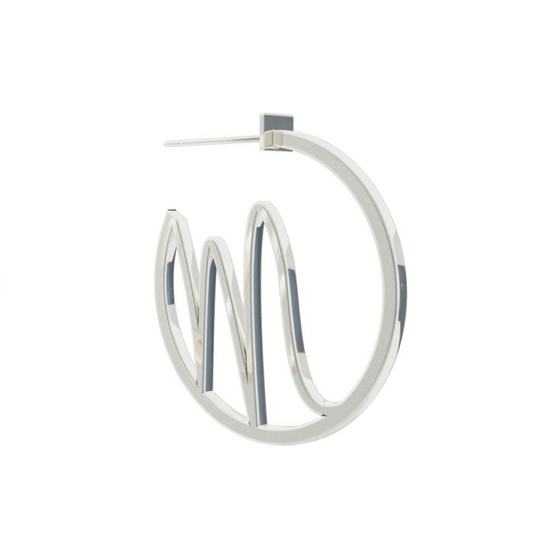 Small Alphabet Hoop Earring, Single Letter M, Left - Silver