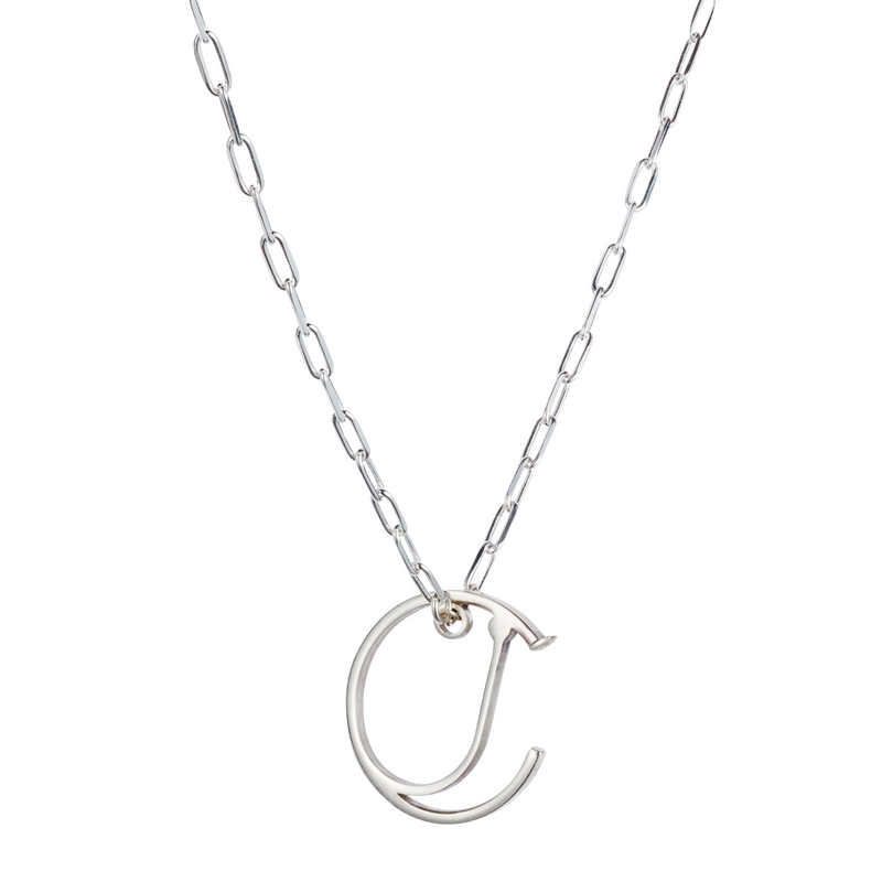 Small Alphabet Hoop Necklace, Letter J - Silver