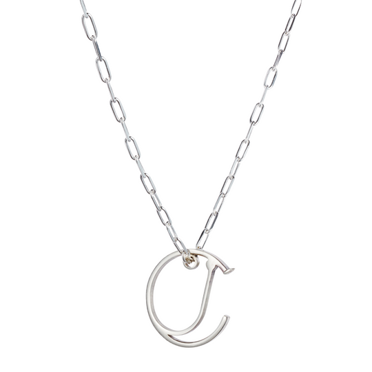 Small Alphabet Hoop Necklace, Letter J - Silver