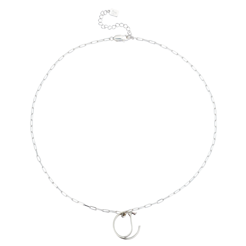 Small Alphabet Hoop Necklace, Letter J - Silver
