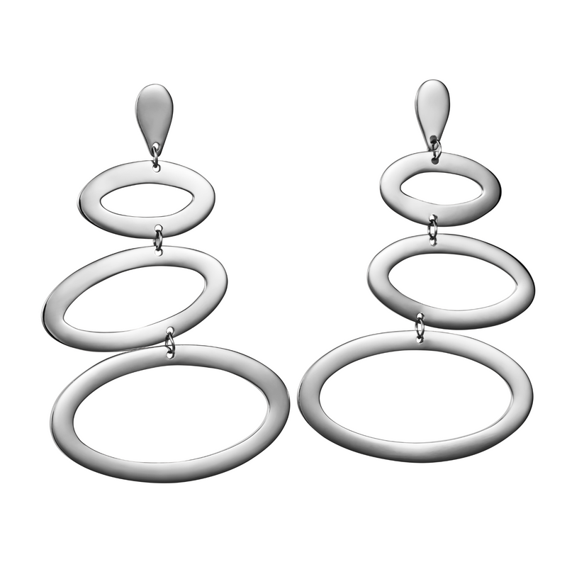 Large Ellipses Single Earring, Left - Silver