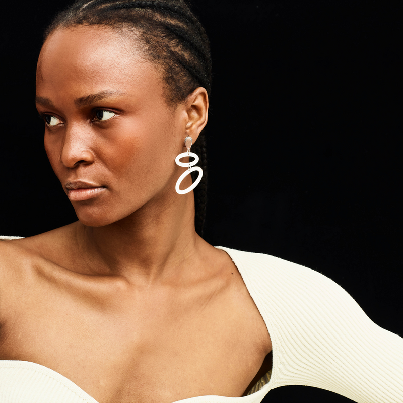 Ellipses Single Earring, Right - Silver