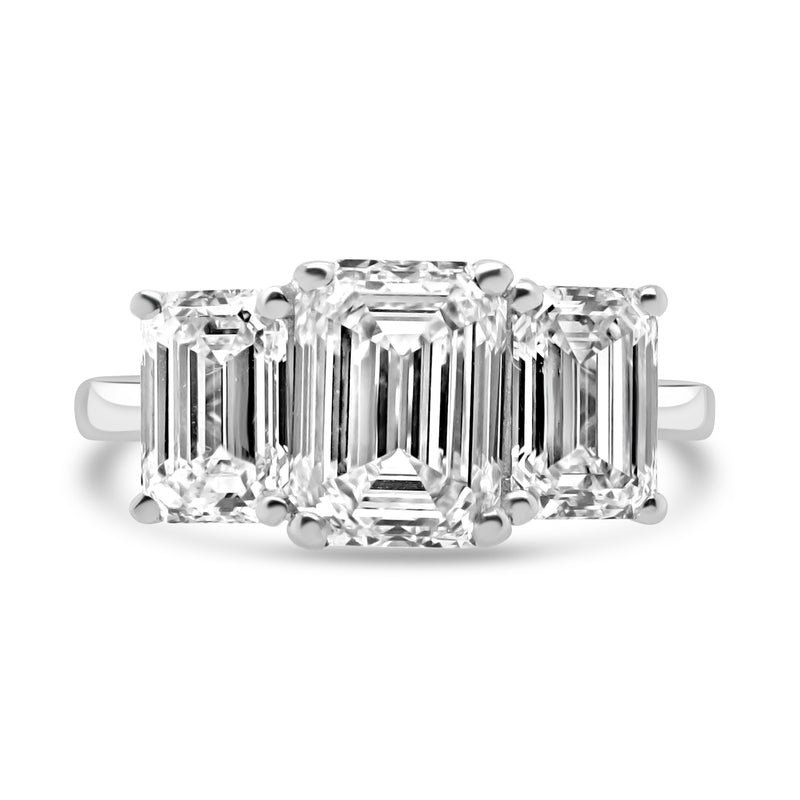 Platinum Emerald Cut Diamond Three Stone Ring, 4.52ct