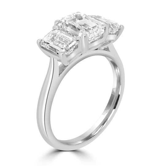 Platinum Emerald Cut Diamond Three Stone Ring, 4.52ct
