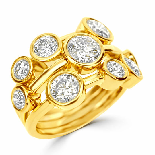 18ct Yellow Gold Round Brilliant Cut Diamond Bubble Ring - 3.00ct