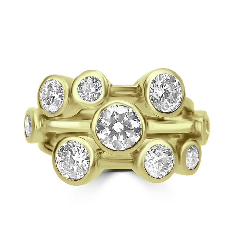 18ct Yellow Gold Round Brilliant Cut Diamond Bubble Ring - 3.00ct