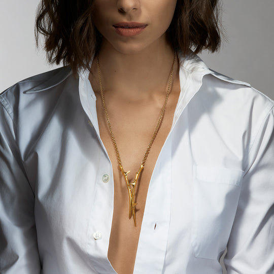 Rose Thorn Drop Lariat - Gold -  RT019.YVNANOS