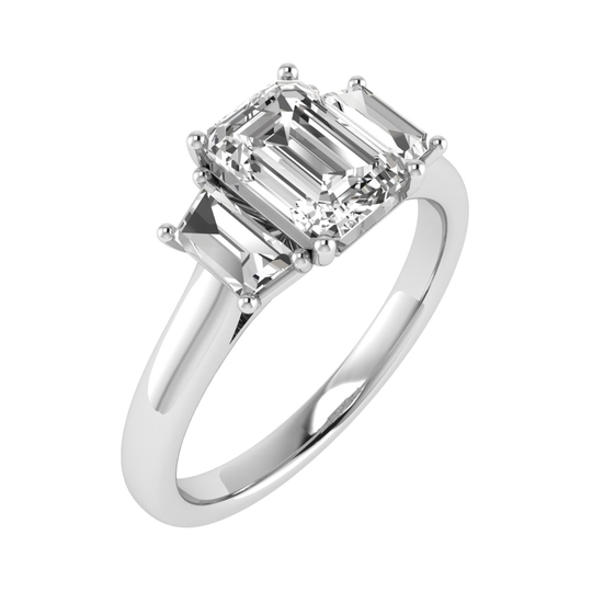 Platinum Emerald Cut Laboratory Grown Diamond Trilogy Ring - 3.65ct