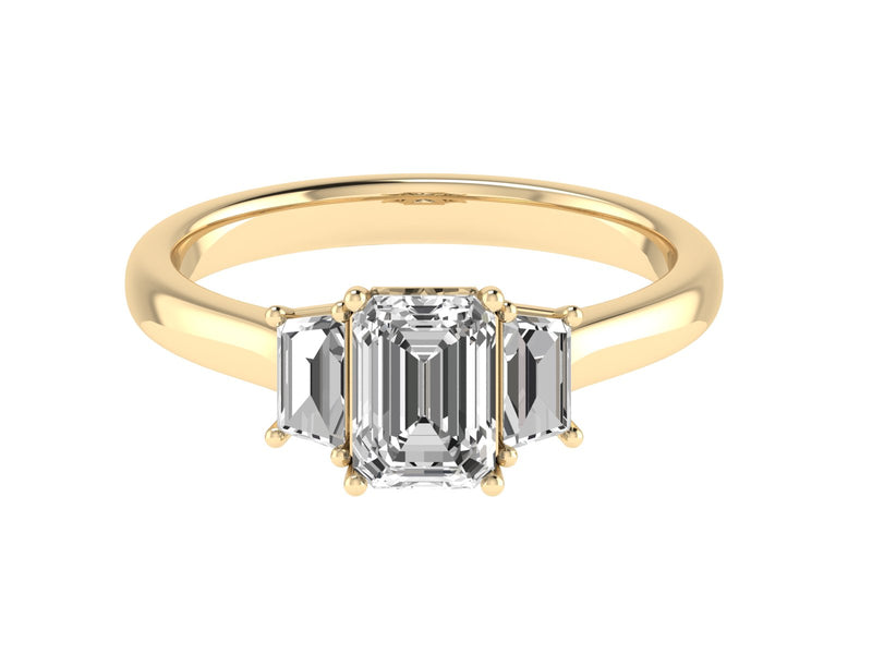 18ct Yellow Gold Emerald Cut Laboratory Grown Diamond Trilogy Ring - 2.42ct