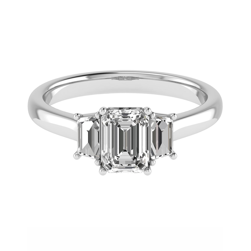 Platinum Emerald Cut Laboratory Grown Diamond Trilogy Ring - 3.65ct
