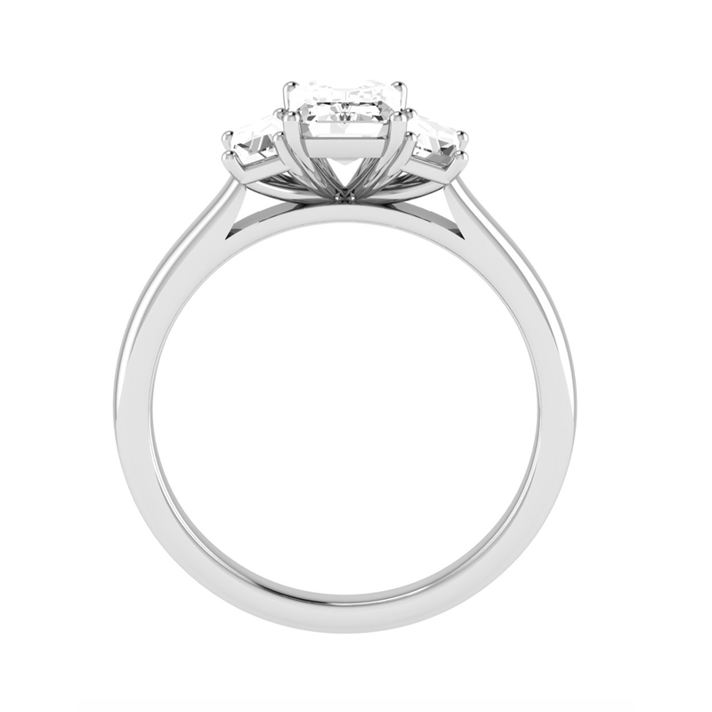 Platinum Emerald Cut Laboratory Grown Diamond Trilogy Ring - 3.65ct