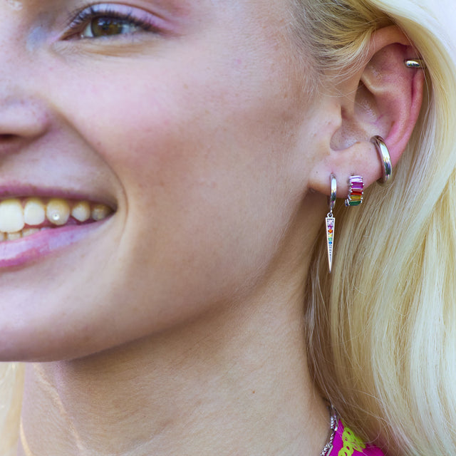 Rainbow Spike Charm Hoop Earrings - Gold - SPG-71