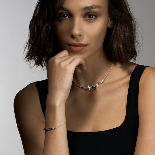 Sabre Deco Horizontal Necklace - Silver - SA079.SSBKNOS